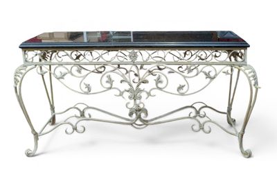 wrought iron console table with glass top