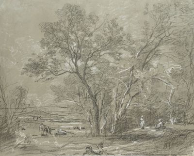 ÉCOLE FRANÇAISE XIXe siècle, Paysage, fusain et craie blanch… - Photo 1