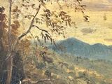 an image of a painting of a landscape with cows grazing in a field
