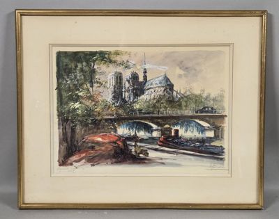 framed watercolor painting of a train station with a church in the background