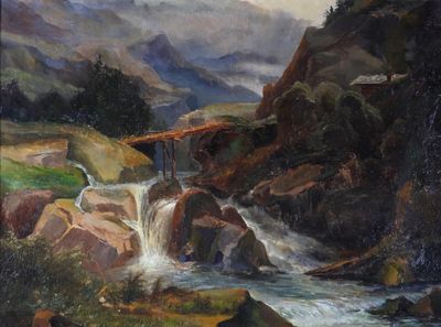 Ecole du XXème siècle Paysage au torrent Huile sur toile - Photo 1