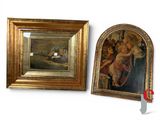 two framed pictures of a painting and a picture of a woman