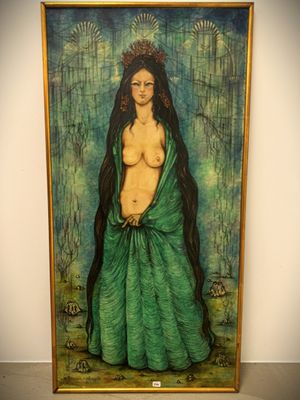 an image of a painting of a woman in a green dress