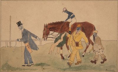 Ecole Française début XX° Retour de la course Gravure aquare…