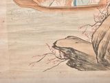 a painting of a woman in a boat on the water