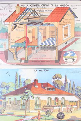 two pictures of a house being built on the same page