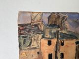 a picture of a painting of a building on a wall