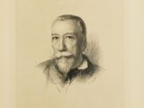 an old drawing of a man with a beard and a mustache