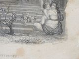 a drawing of a woman sitting on a bench with a child