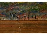 an oil painting of a landscape with a river and trees