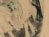 a drawing of a group of women walking down the street