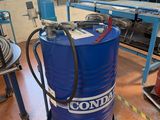 a large blue barrel with a hose on top of it