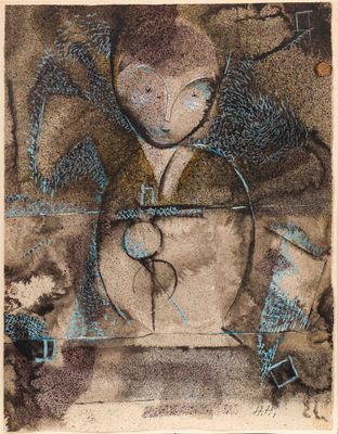 une image représentant le dessin d'une femme avec un oiseau sur l'épaule