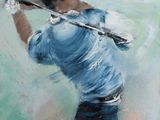 un tableau représentant un homme brandissant un club de golf