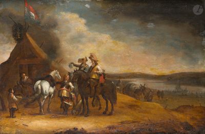 peinture d'un groupe de personnes à cheval dans un champ
