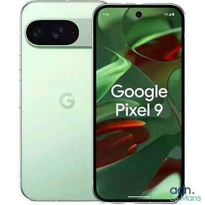 Le smartphone Google Pixel 9 est présenté avec un appareil photo et un objectif.