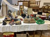 a table with a lot of items on it