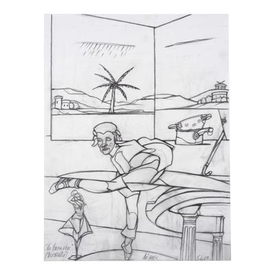 dessin représentant une femme assise sur un canapé dans un salon