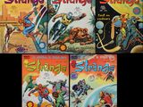 Trois couvertures de bandes dessinées, de tailles et de couleurs différentes, sont représentées sur un fond noir.