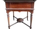 an old wooden table with a marble top on a white background