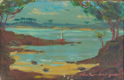 an oil painting of a boat in a body of water