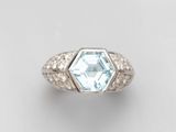 an art deco aquamarinee and diamond ring