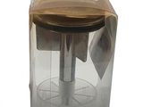 a clear plastic box with a wooden lid on a white background