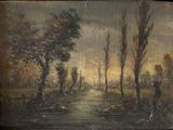 peinture d'un paysage avec une rivière et des arbres au premier plan