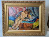 une peinture représentant une femme nue assise sur un lit