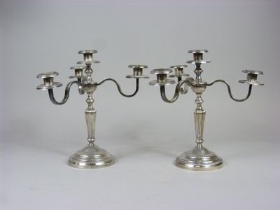 paire de candélabres et de bougeoirs en métal argenté