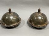 pair of antique silver plated serving dishes with domed lids