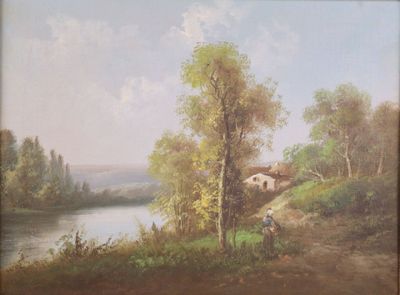 a painting on the wall of a house by the water
