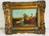 une image représentant un tableau sur lequel figurent un homme, une femme et un chien