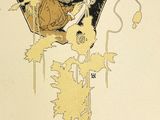 un dessin représentant un homme assis sur une chaise avec un chat