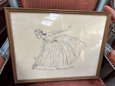 dessin représentant une ballerine assise sur une chaise dans une pièce