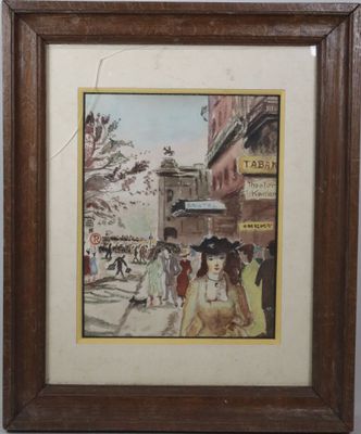 an image of a painting of people walking down a city street