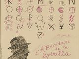 un dessin représentant un homme portant un chapeau sur lequel figurent des lettres