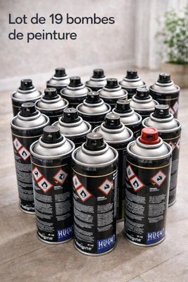 Lot de 19 bombes de peintures neuve aérosol