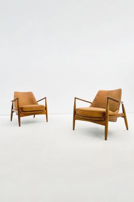 pair of mid century danish lounge chairs in the manner of hans j wegnel