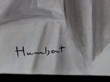an oil painting of a white cloth with the word humbly written on it