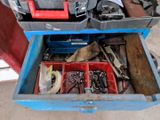 a blue tool box filled with assorted tools