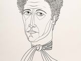 dessin représentant un homme aux cheveux bouclés portant un nœud papillon