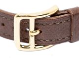 brown leather belt with a gold buckle on a white background