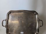 pair of silver plated serving trays with handles and handles