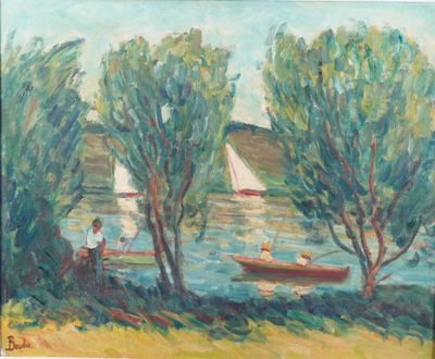 Léonard BORDES (1898-1969). Au bord de l'eau.