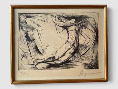 drawing of a woman sitting on a chair with a hat on her head