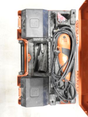 an orange case with a cord and a tool in it