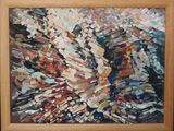 painting of a painting of a wave in a wooden frame on a wall