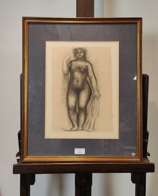 une photo d'un dessin représentant une femme sur un chevalet