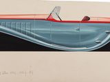 dessin d'une voiture de sport bleue et rouge avec un toit rouge